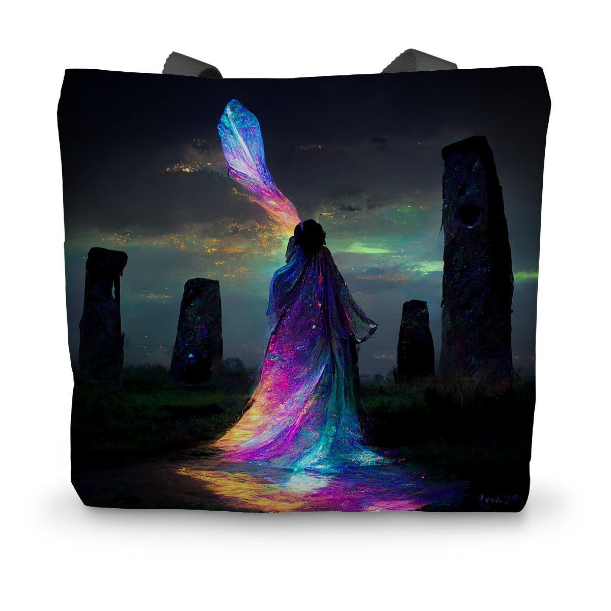 Iridescent energy fairy amongst ancient standing stones 1 Canvas Tote Bag