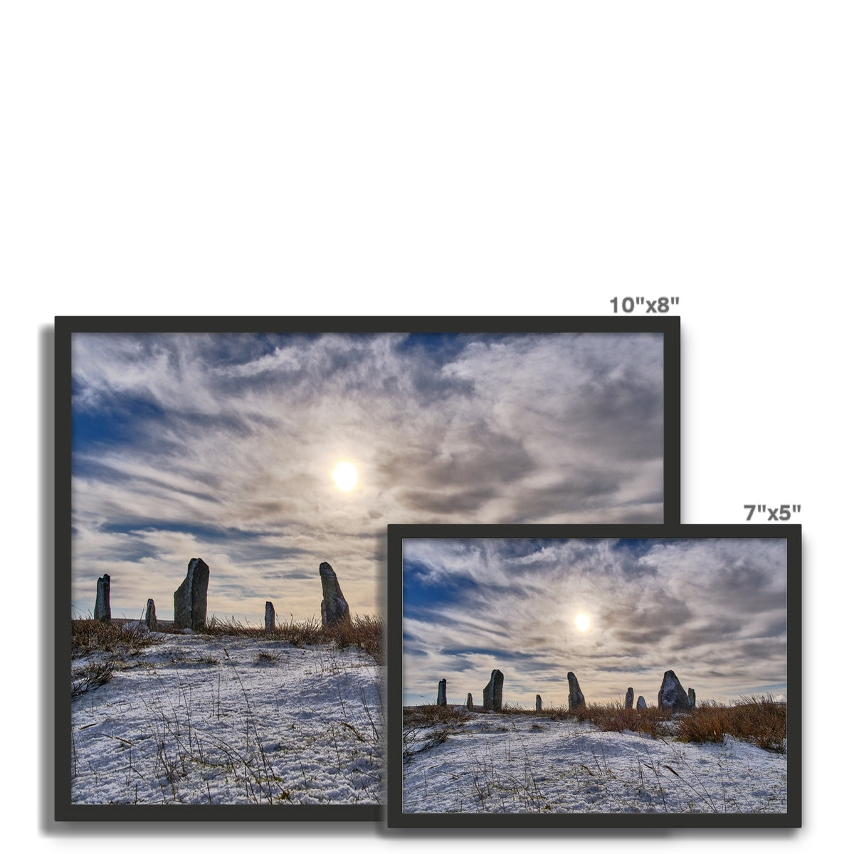 Cnoc Fillibhir Bheag/Callanish III in snow and sunshine Framed Photo Tile