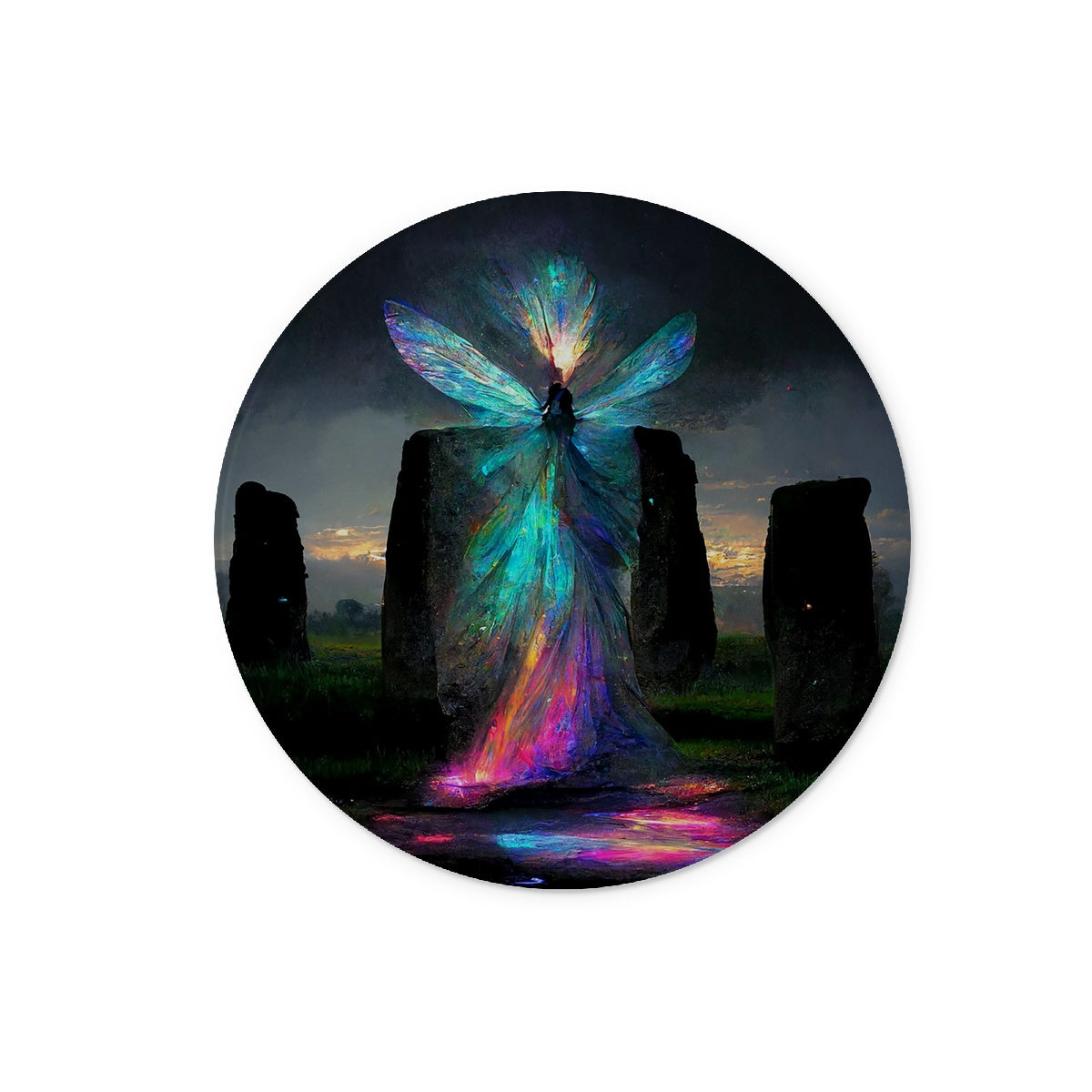 Iridescent energy fairy amongst ancient standing stones Glass Chopping Board