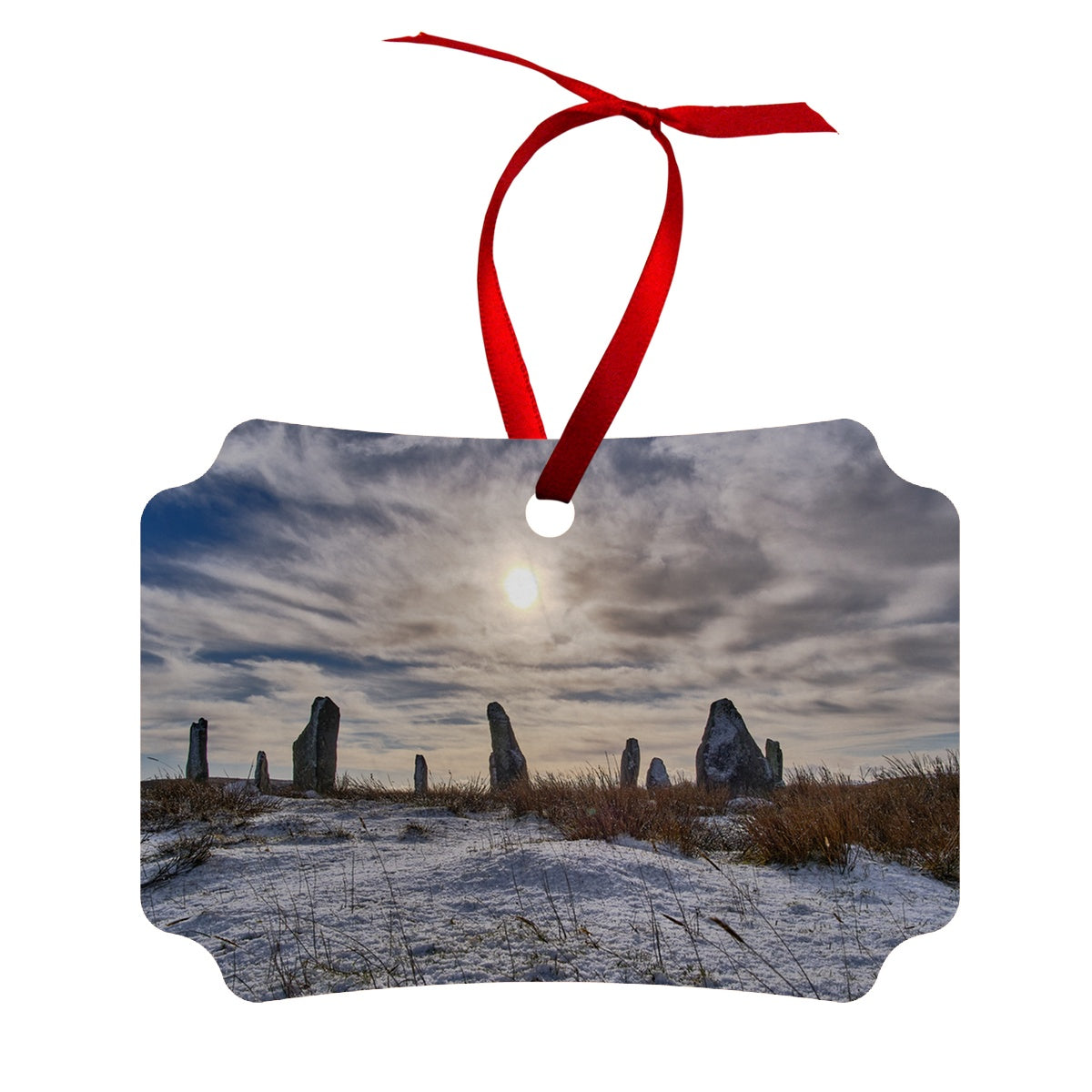 Cnoc Fillibhir Bheag/Callanish III in snow and sunshine Wood Ornament