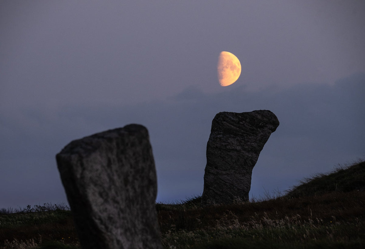 Callanish Standing Stones and the low Southern moon.