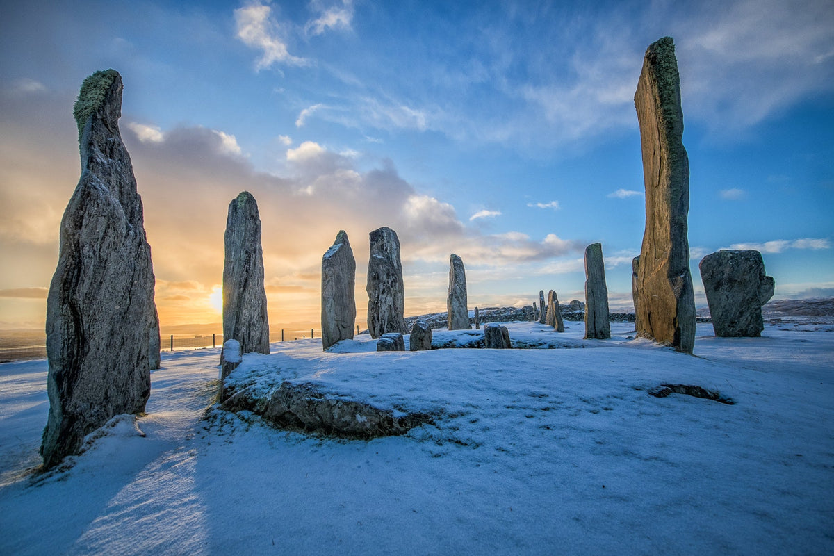 Callanish Standing Stones and winter snowy sunrise