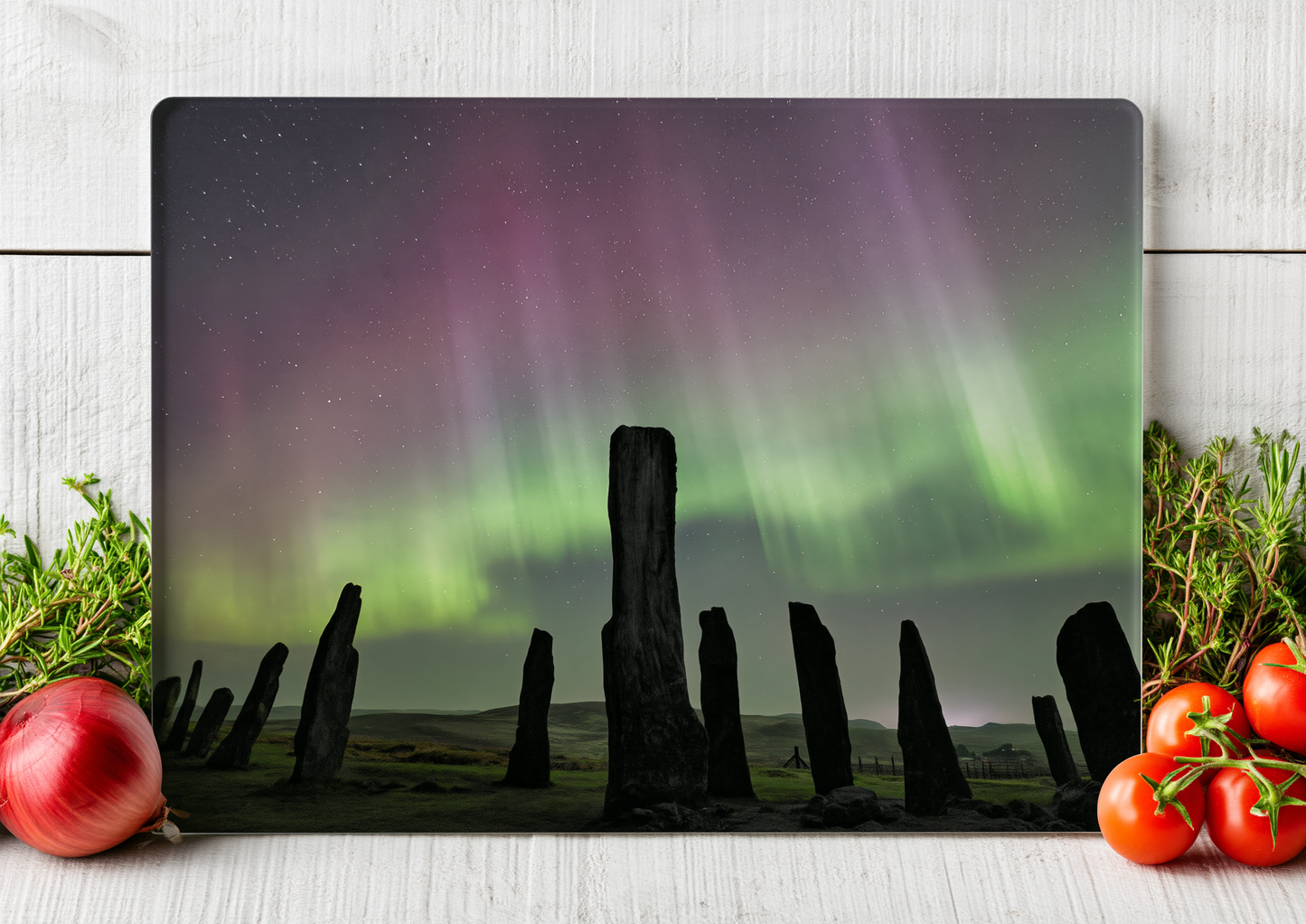 Callanish Standing Stones and Aurora Glass chopping board