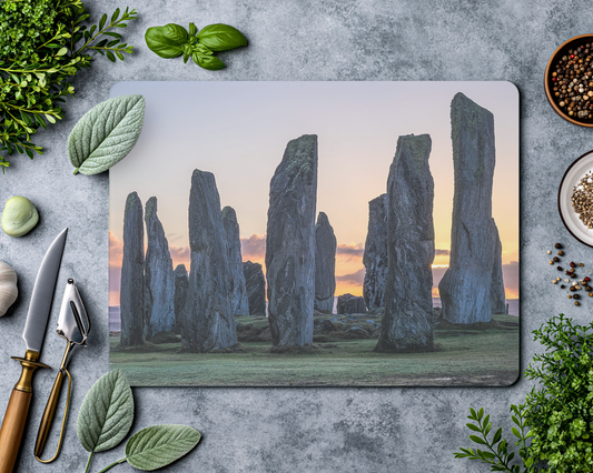 Callanish Standing Stones sunrise Glass chopping board