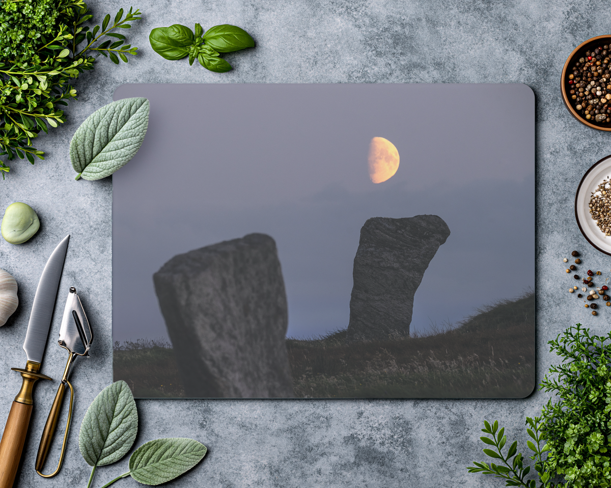 Callanish Standing Stones and the low Southern moon - Glass Chopping Board