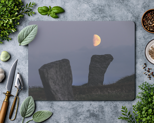Callanish Standing Stones and the low Southern moon - Glass Chopping Board
