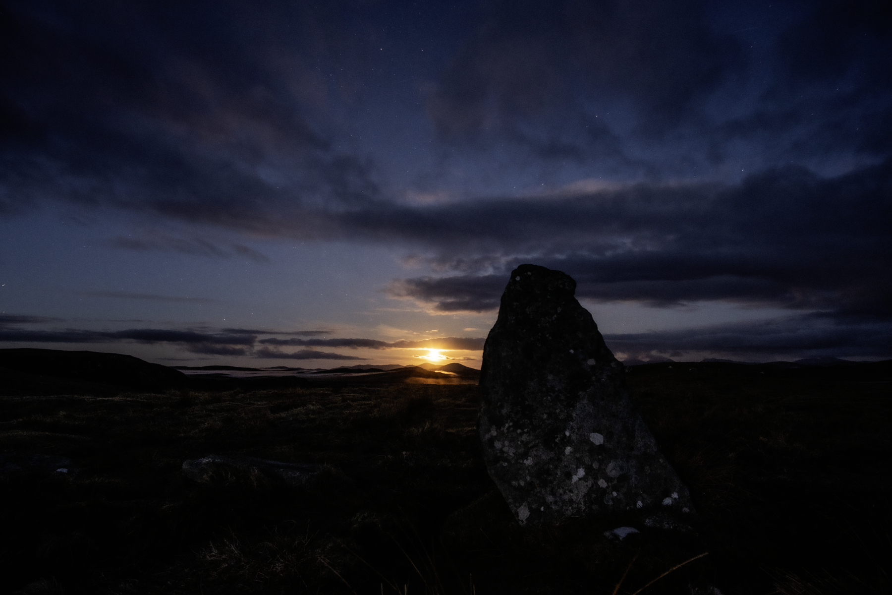 Moonrise over the hills of South Lochs from Cnoc Fillibhir Bheag/Callanish III