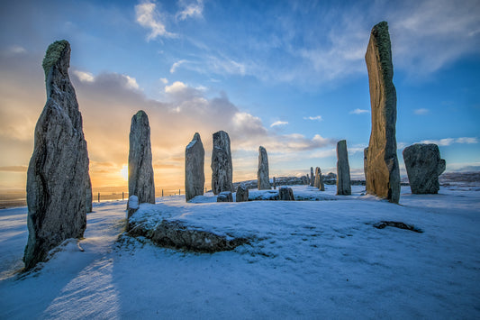 Callanish Standing Stones and winter snowy sunrise - Glass Chopping Board