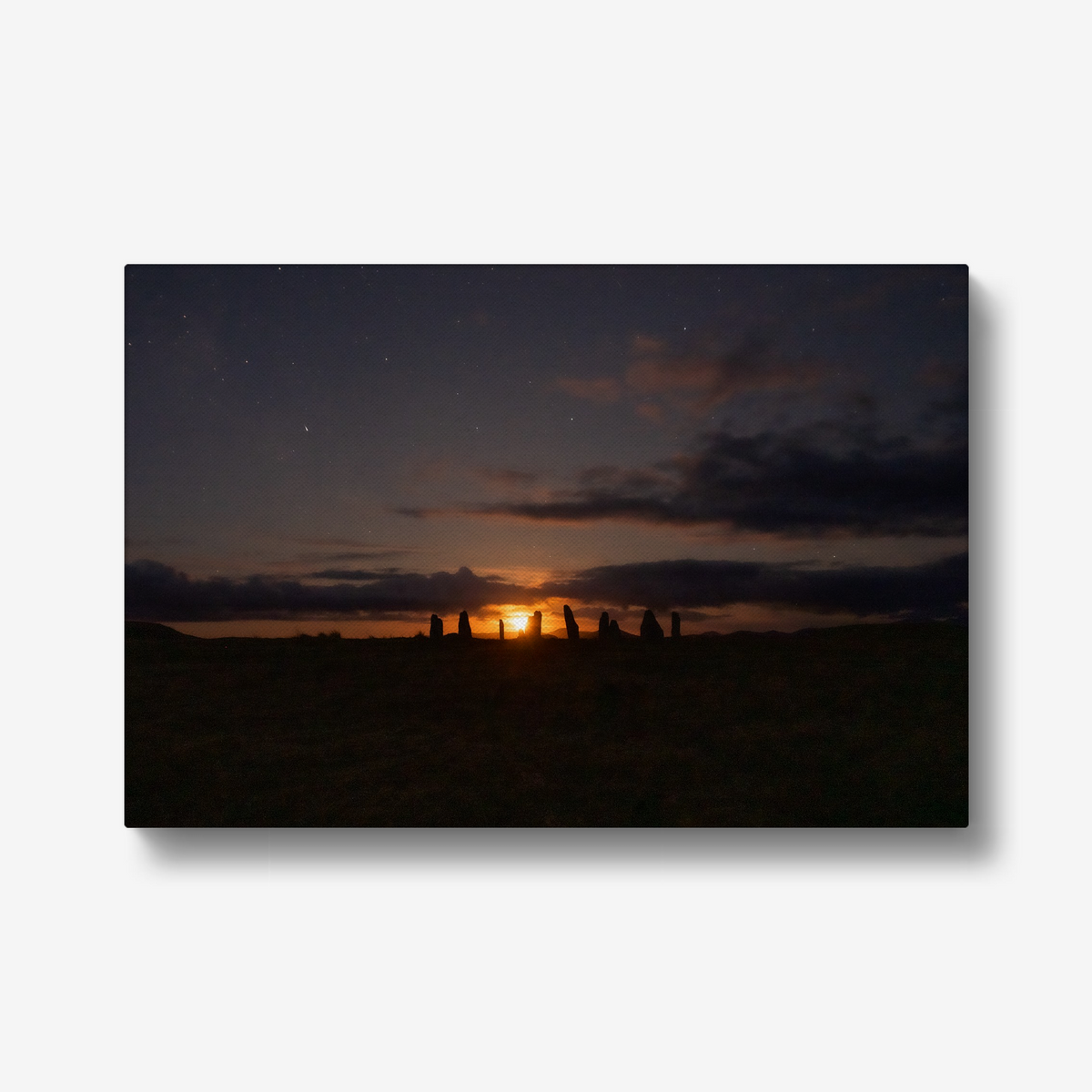 New Lunar cycle moonrise over Cnoc Fhillibhir Bheag / Callanish III - Canvas Print