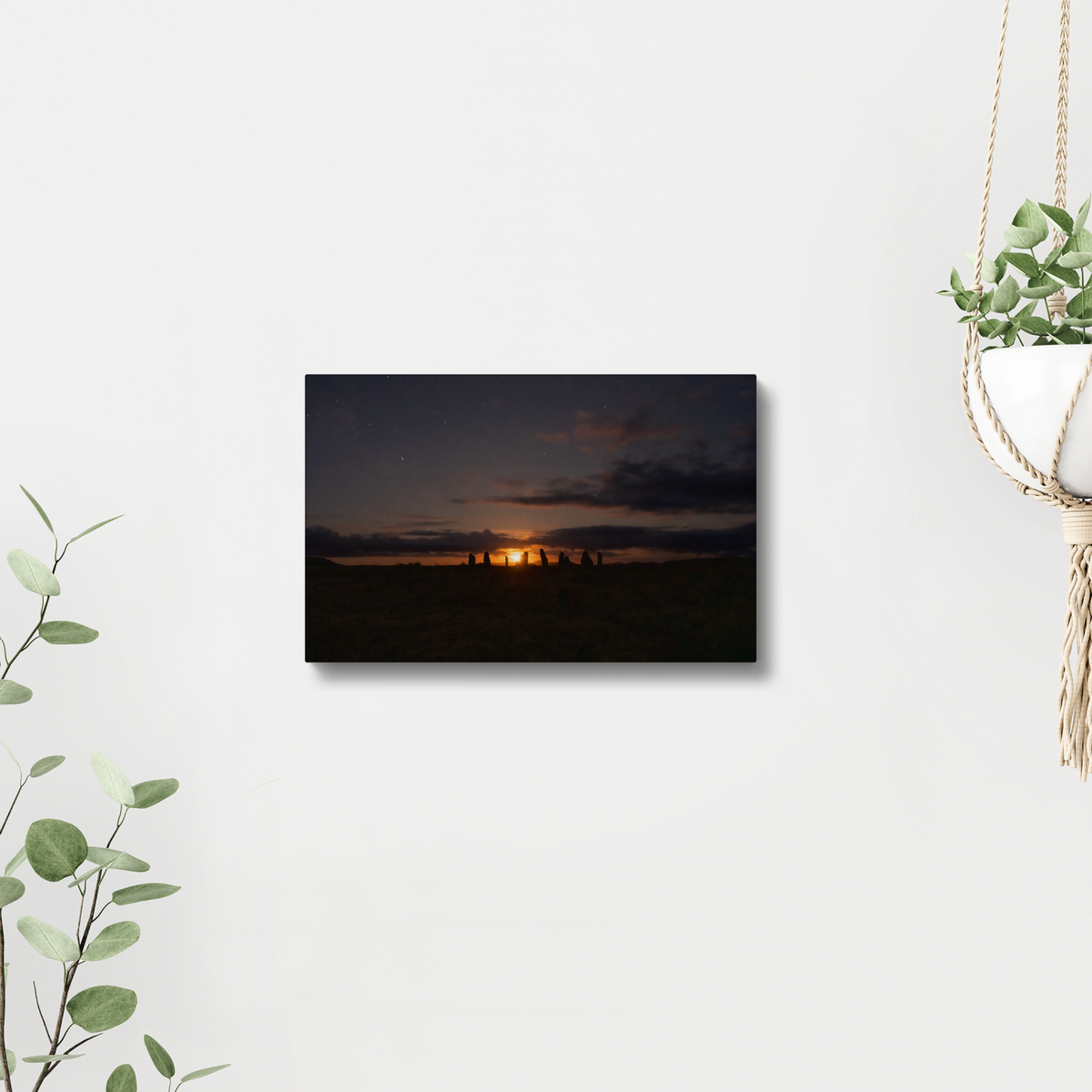 New Lunar cycle moonrise over Cnoc Fhillibhir Bheag / Callanish III - Canvas Print