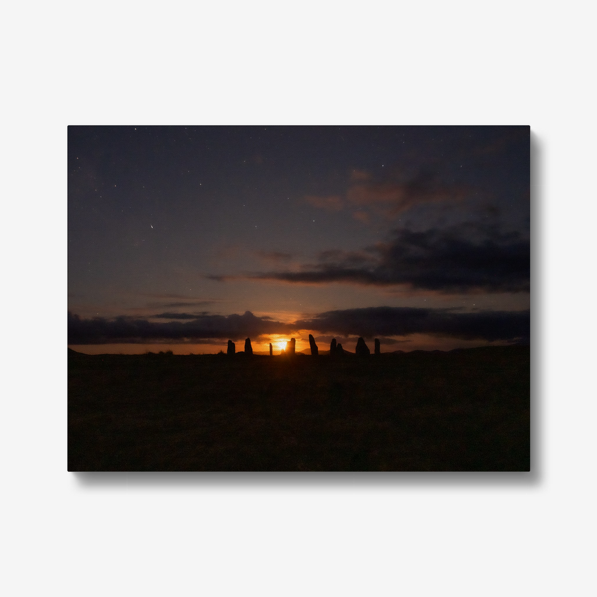 New Lunar cycle moonrise over Cnoc Fhillibhir Bheag / Callanish III - Canvas Print