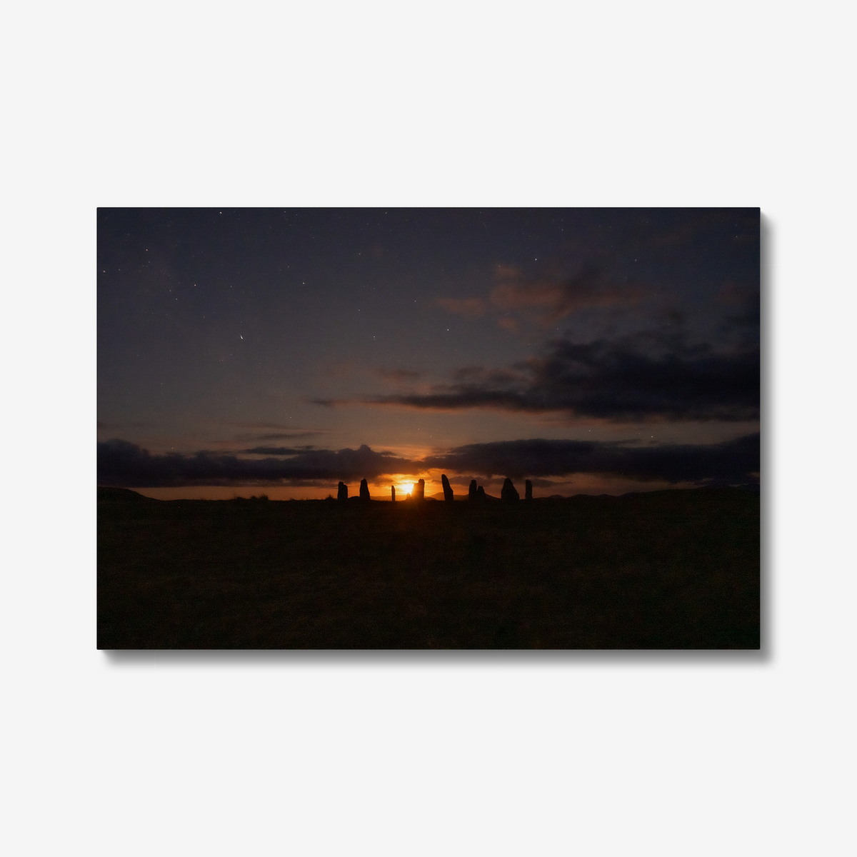 New Lunar cycle moonrise over Cnoc Fhillibhir Bheag / Callanish III - Canvas Print