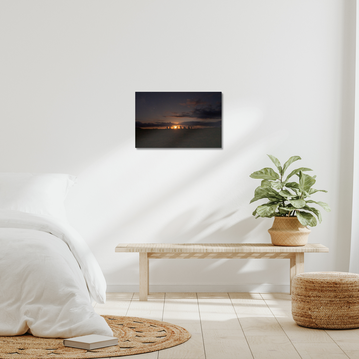 New Lunar cycle moonrise over Cnoc Fhillibhir Bheag / Callanish III - Canvas Print