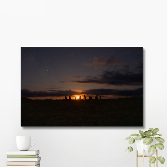New Lunar cycle moonrise over Cnoc Fhillibhir Bheag / Callanish III - Canvas Print