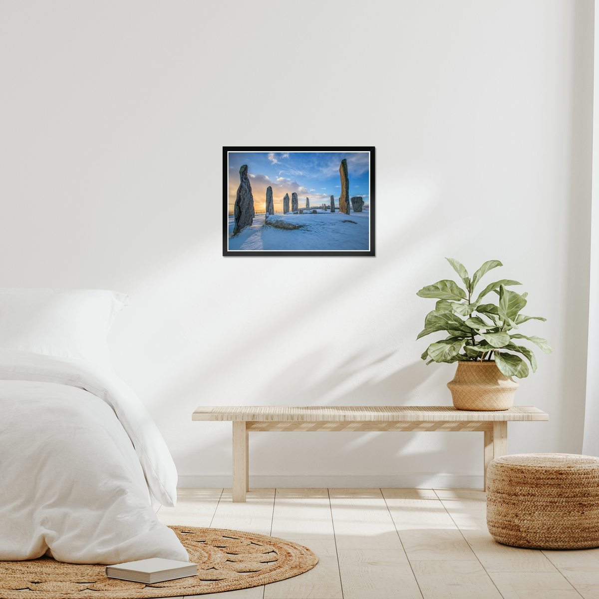 Callanish Standing Stones and winter snowy sunrise - Framed Print