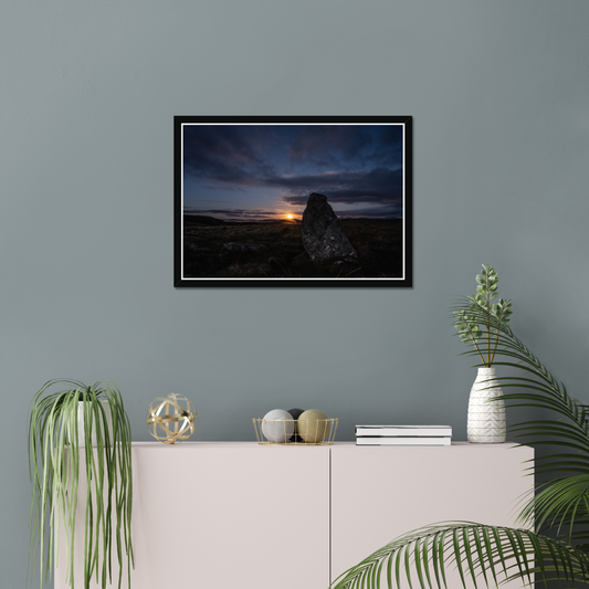 New Lunar cycle moonrise from Cnoc Fhillibhir Bheag / Callanish III 2nd view - Framed print
