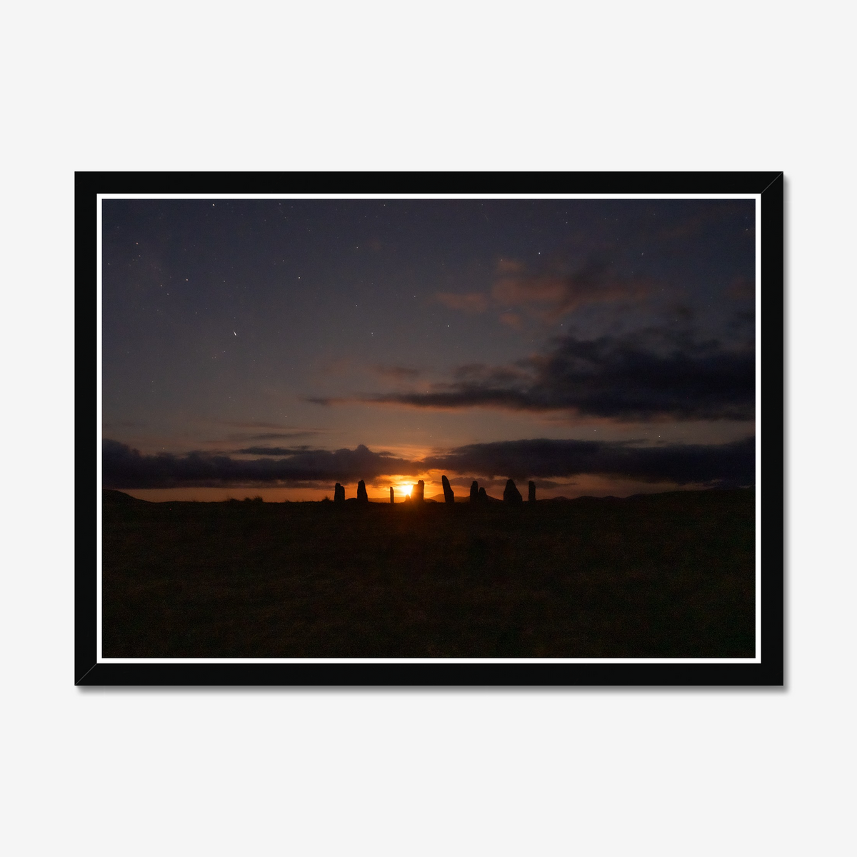New Lunar cycle moonrise from Cnoc Fhillibhir Bheag / Callanish III - Framed print