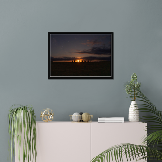 New Lunar cycle moonrise from Cnoc Fhillibhir Bheag / Callanish III - Framed print