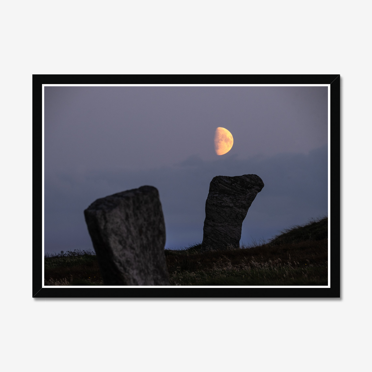 Callanish Standing Stones and low Southern moon - Framed print