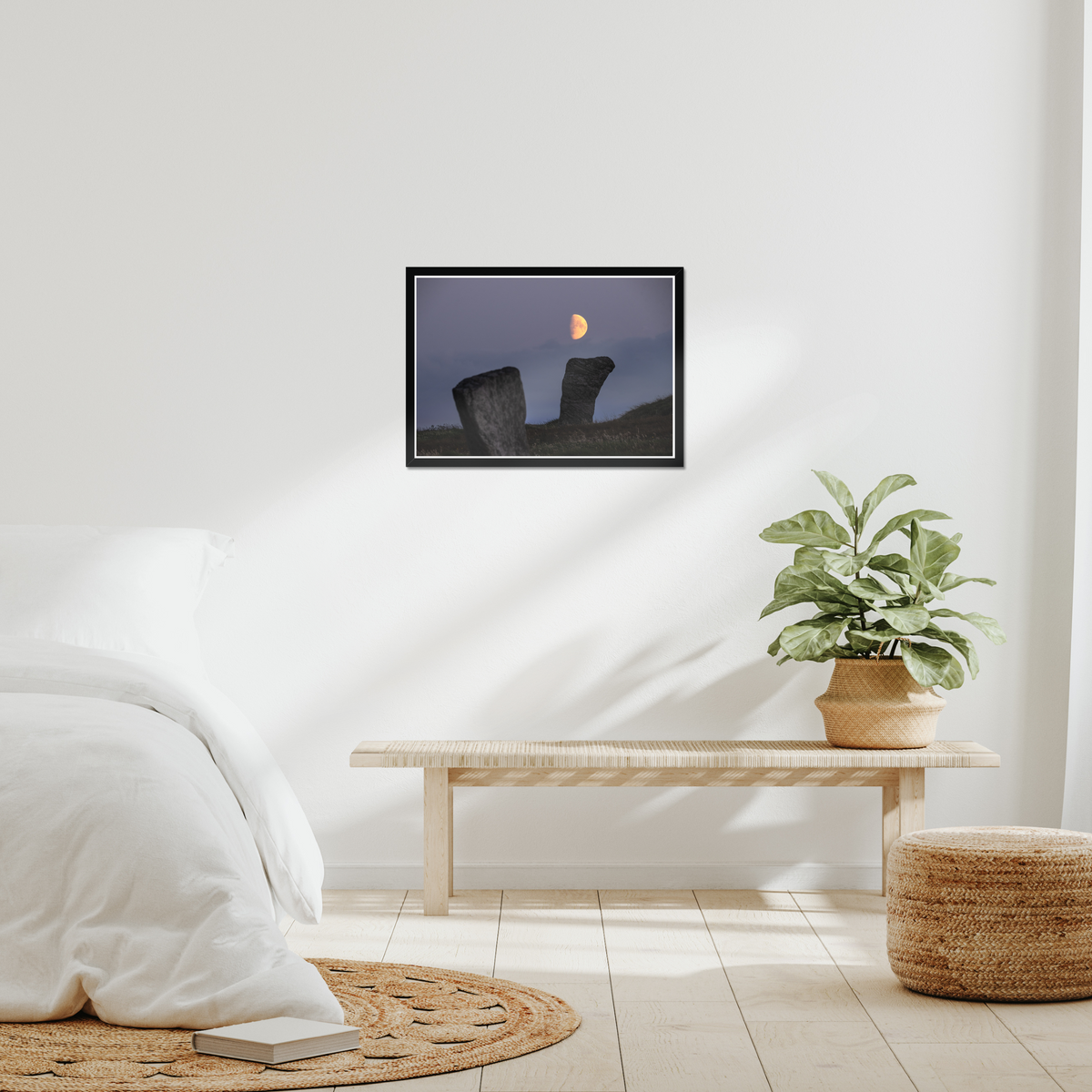 Callanish Standing Stones and low Southern moon - Framed print