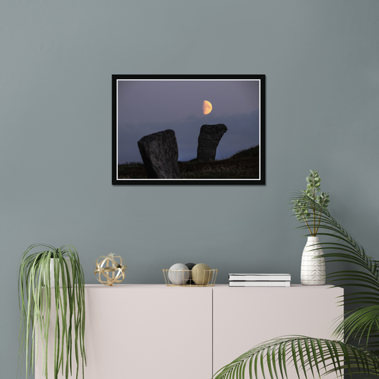 Callanish Standing Stones and low Southern moon - Framed print