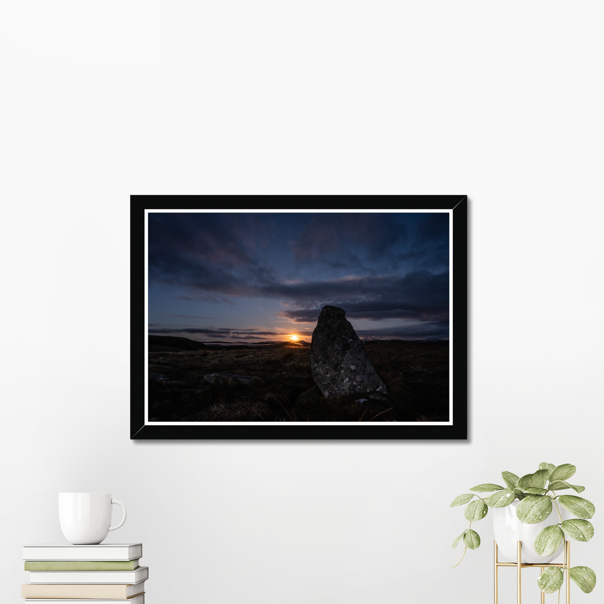 New Lunar cycle moonrise from Cnoc Fhillibhir Bheag / Callanish III 2nd view - Framed print