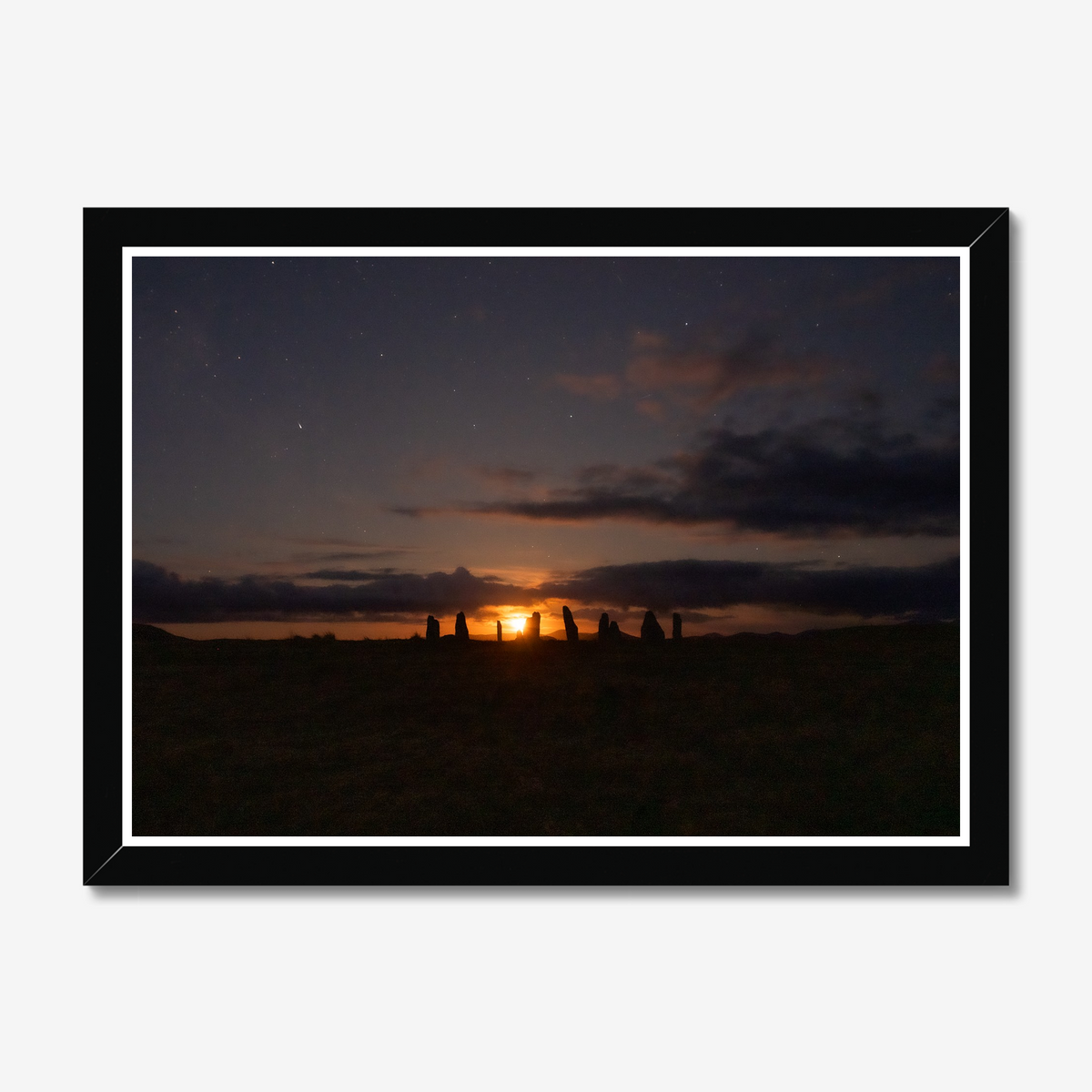 New Lunar cycle moonrise from Cnoc Fhillibhir Bheag / Callanish III - Framed print