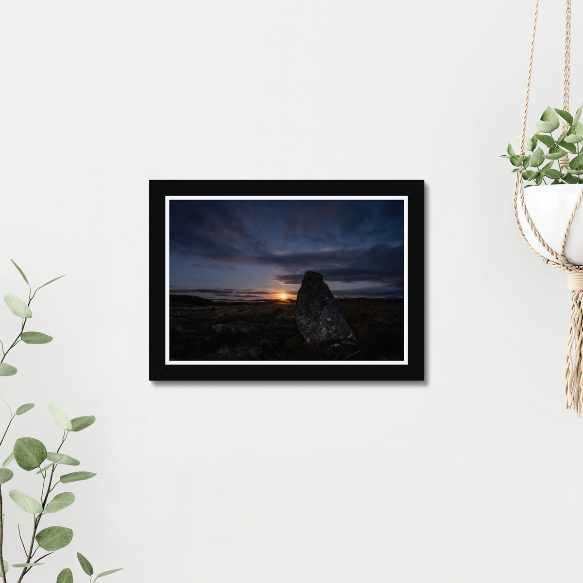 New Lunar cycle moonrise from Cnoc Fhillibhir Bheag / Callanish III 2nd view - Framed print