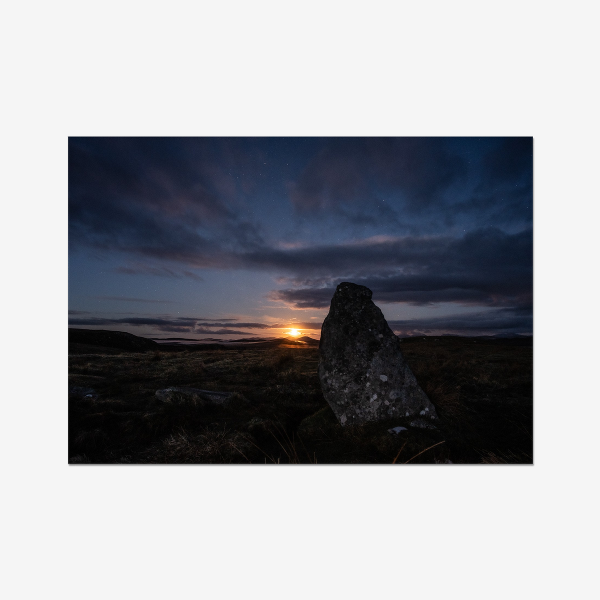 New Lunar cycle moonrise from Cnoc Fhillibhir Bheag / Callanish III. 2nd view - Fine art  print