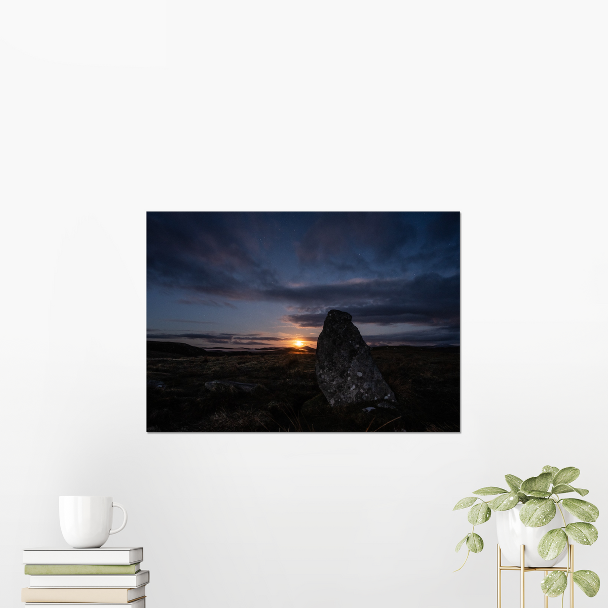 New Lunar cycle moonrise from Cnoc Fhillibhir Bheag / Callanish III. 2nd view - Fine art  print