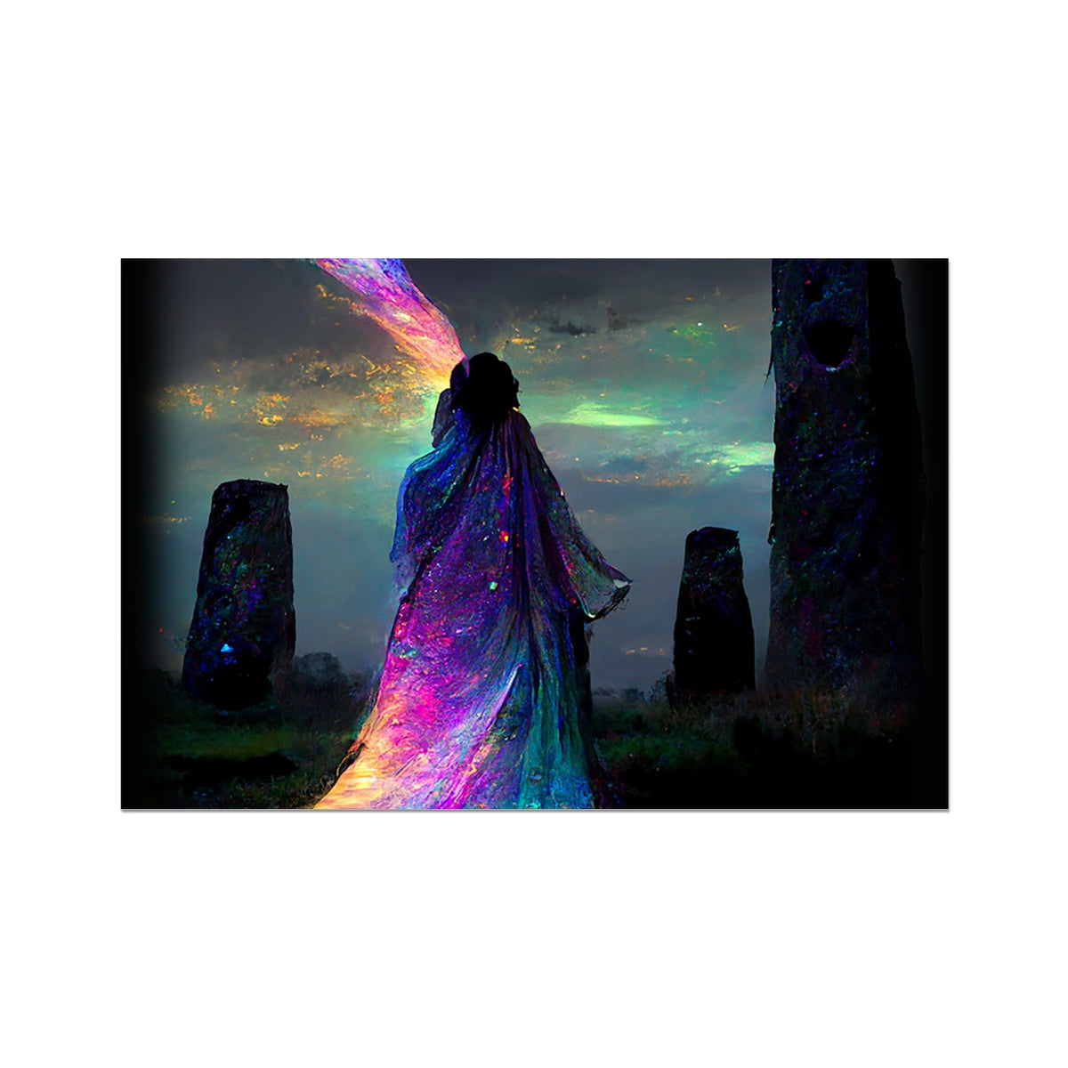 Iridescent energy fairy amongst ancient standing stones 1 Fine Art Print