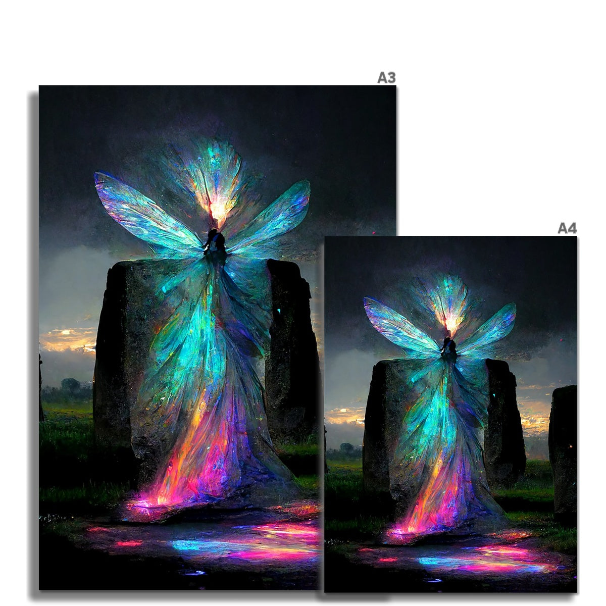 Iridescent energy fairy amongst ancient standing stones Wall Art Poster