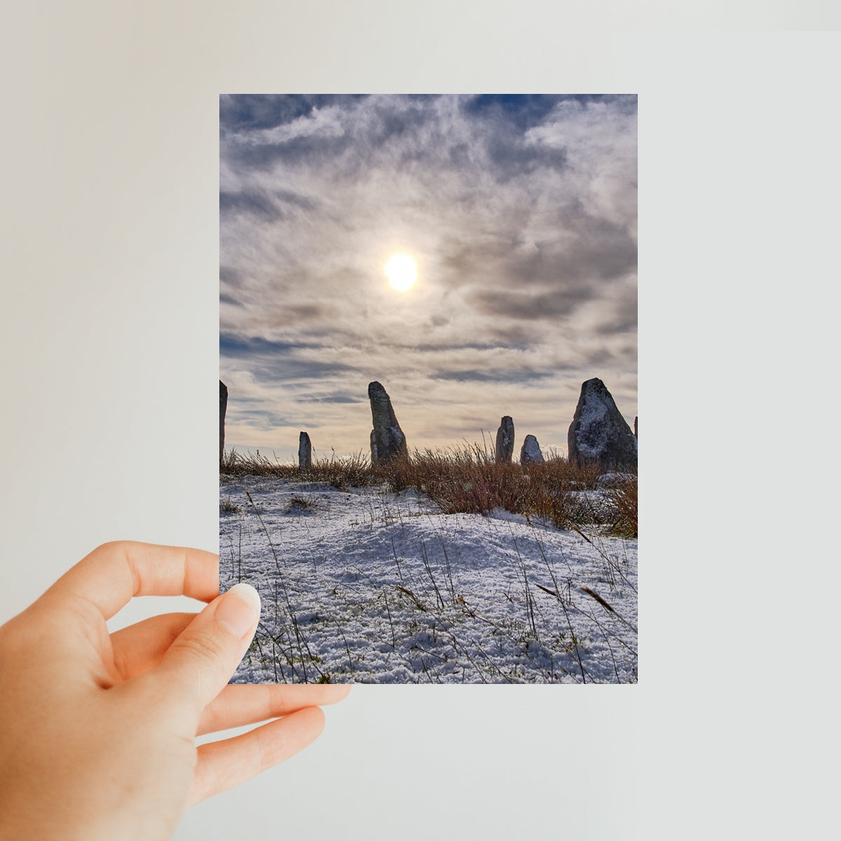 Cnoc Fillibhir Bheag/Callanish III in snow and sunshine Classic Postcard