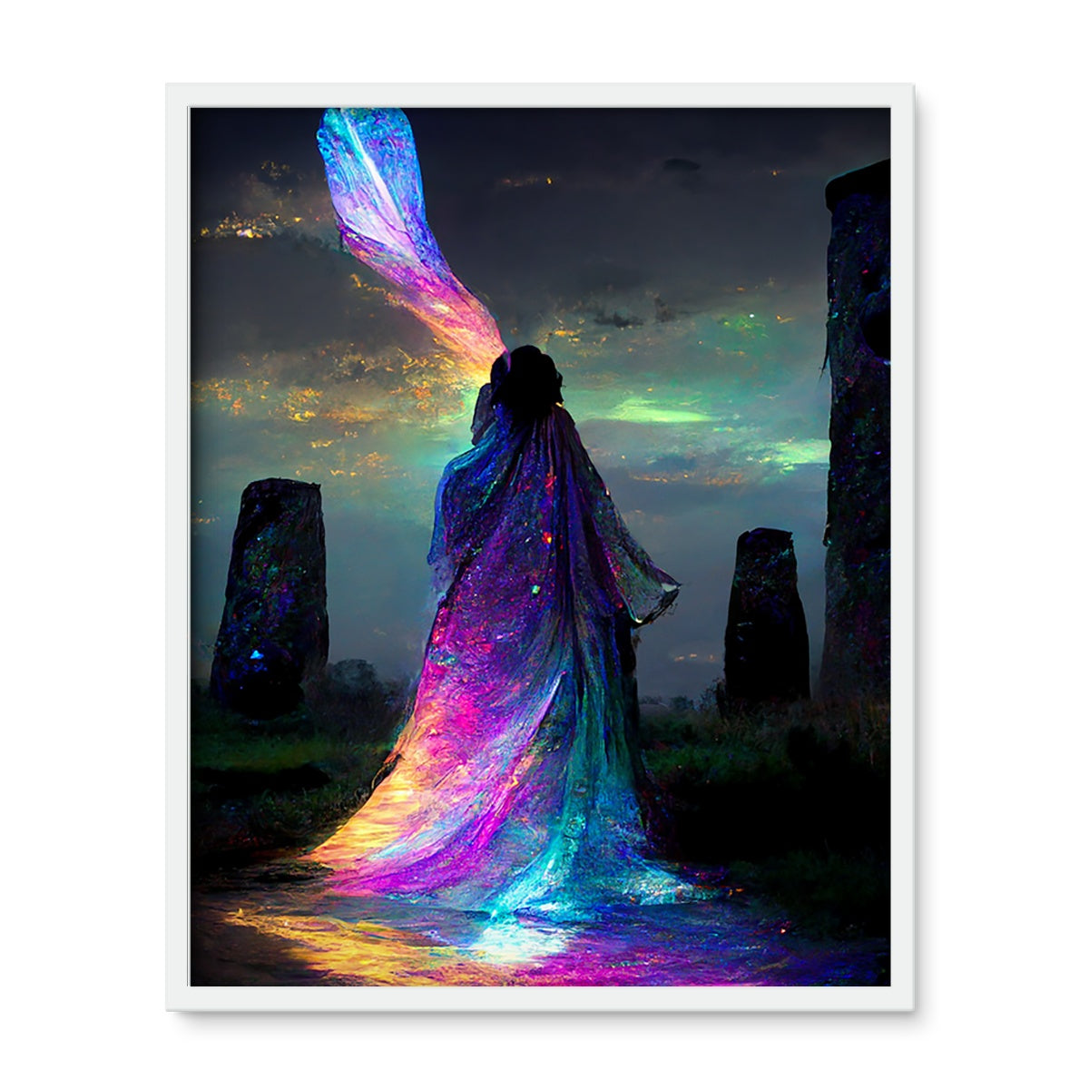 Iridescent energy fairy amongst ancient standing stones 1 Framed Photo Tile