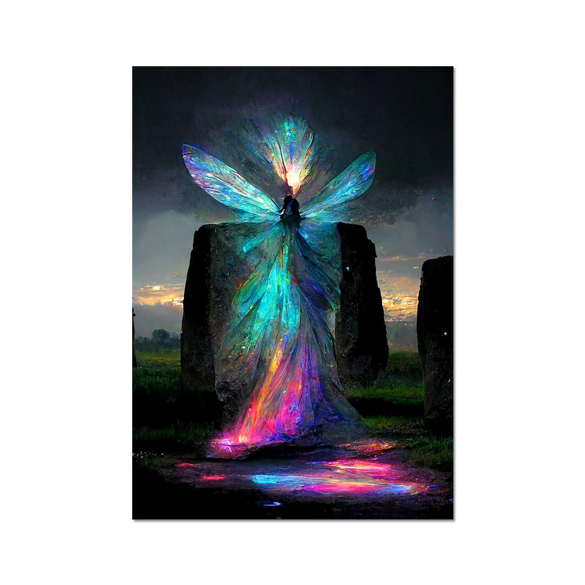 Iridescent energy fairy amongst ancient standing stones Fine Art Print