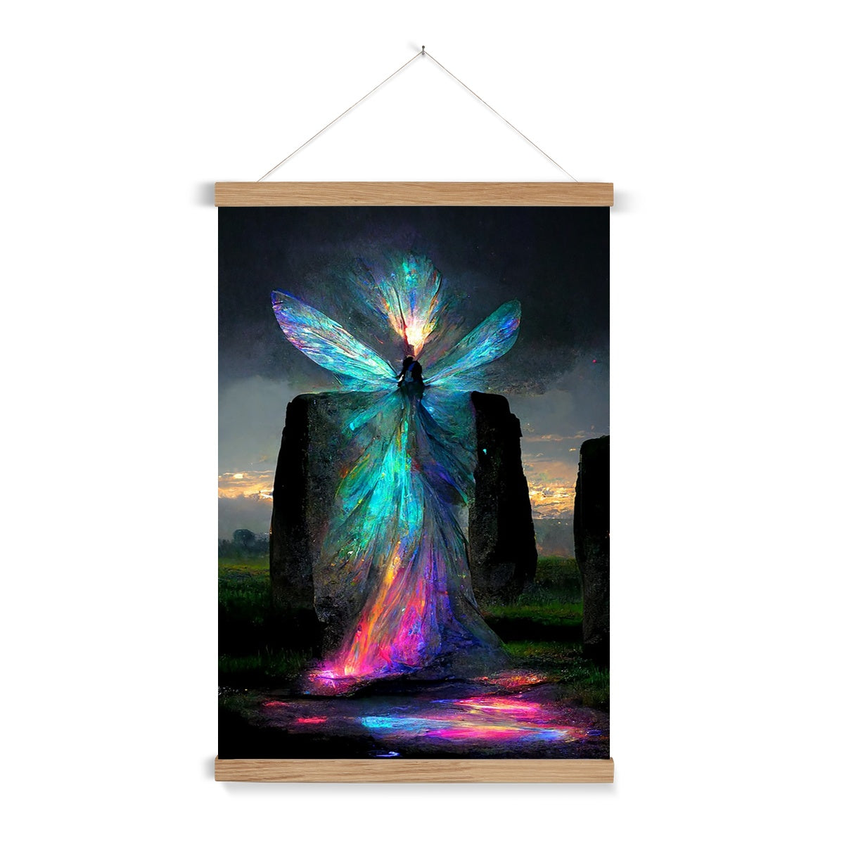 Iridescent energy fairy amongst ancient standing stones Fine Art Print with Hanger