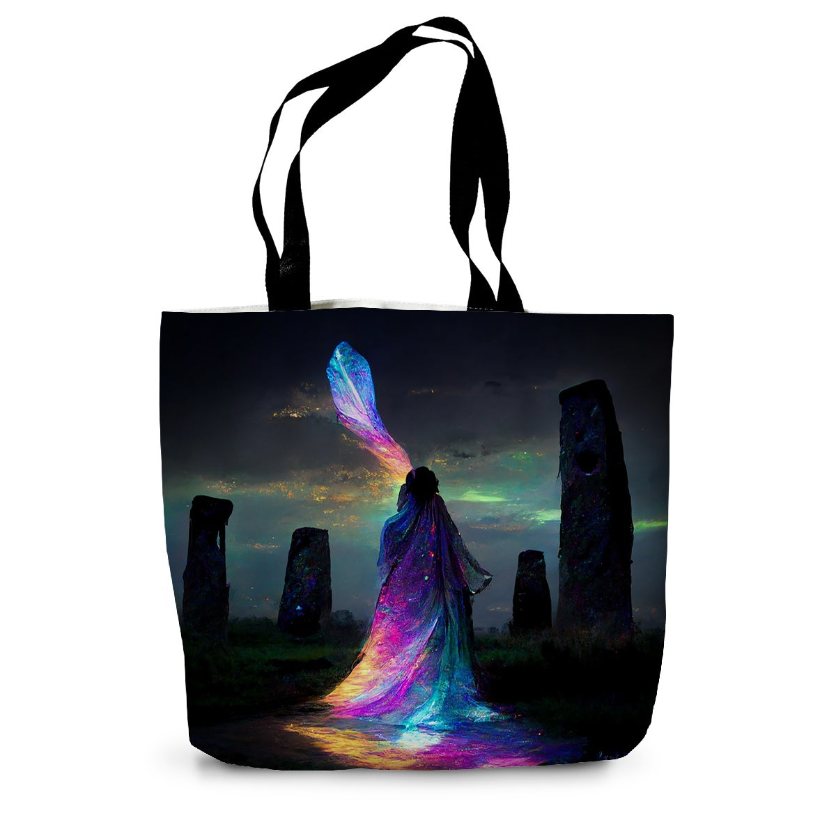 Iridescent energy fairy amongst ancient standing stones 1 Canvas Tote Bag
