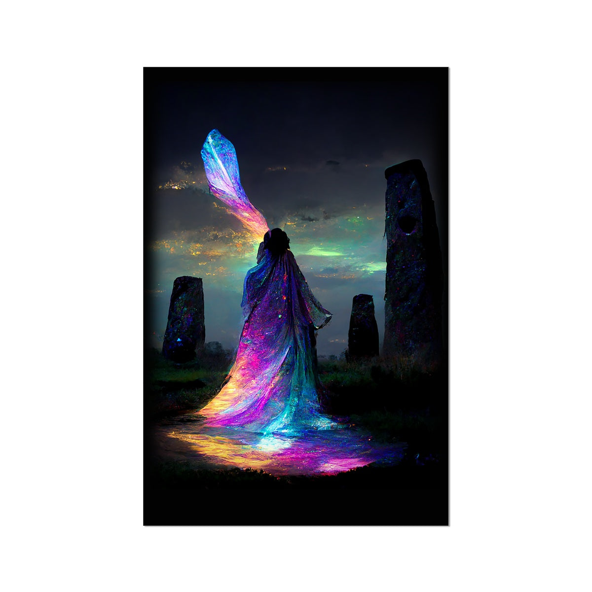 Iridescent energy fairy amongst ancient standing stones 1 Fine Art Print