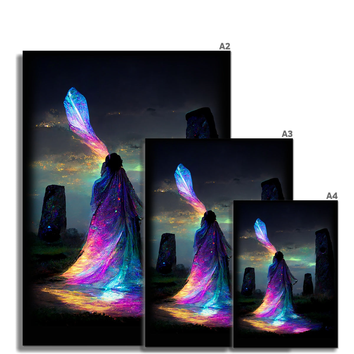 Iridescent energy fairy amongst ancient standing stones 1 Wall Art Poster