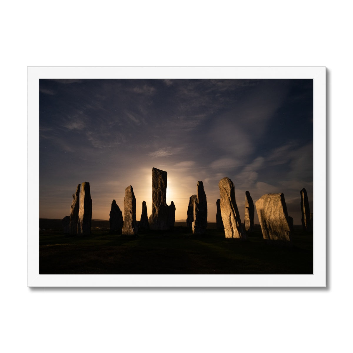 Callanish, Full Moon and Clouds Framed Print