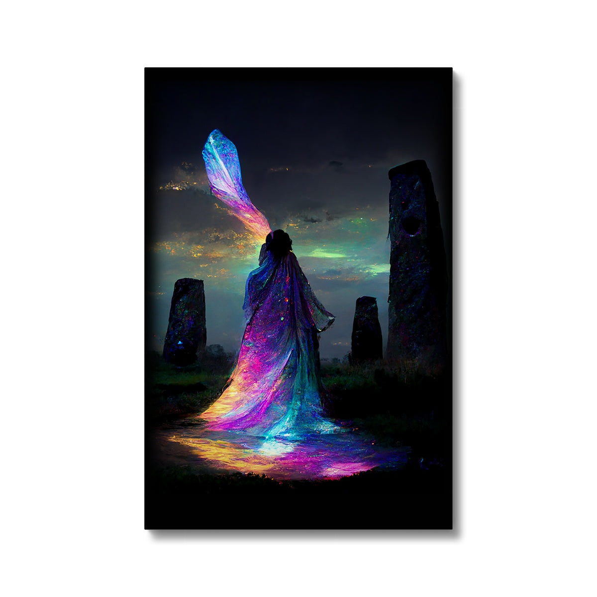Iridescent energy fairy amongst ancient standing stones 1 Eco Canvas