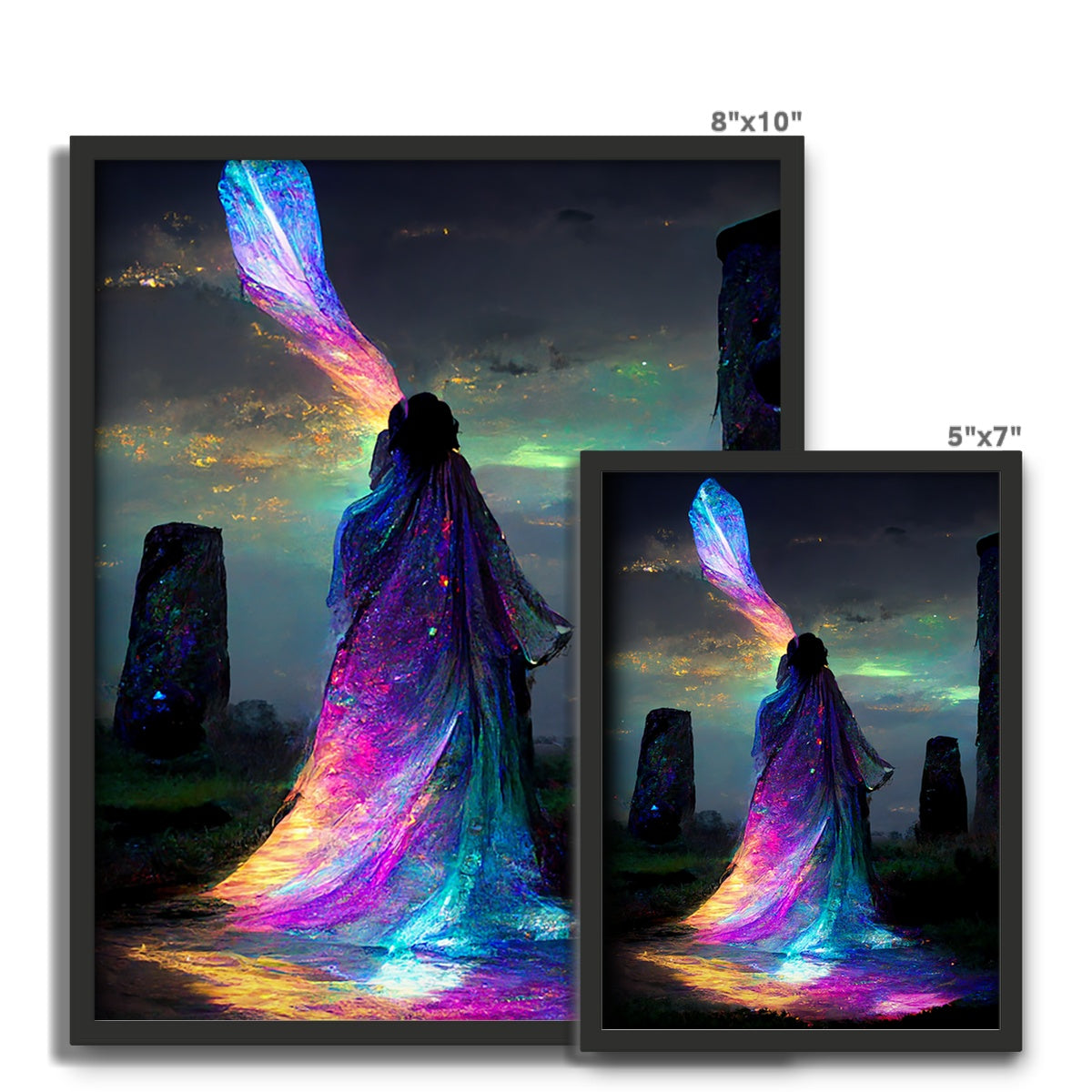 Iridescent energy fairy amongst ancient standing stones 1 Framed Photo Tile