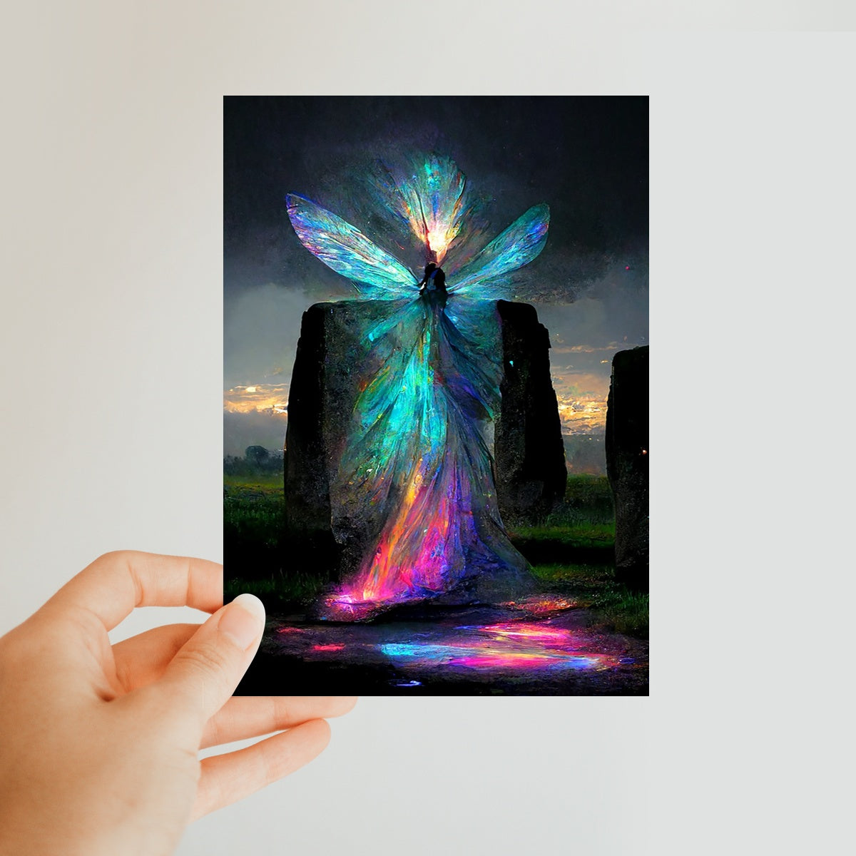 Iridescent energy fairy amongst ancient standing stones Classic Postcard