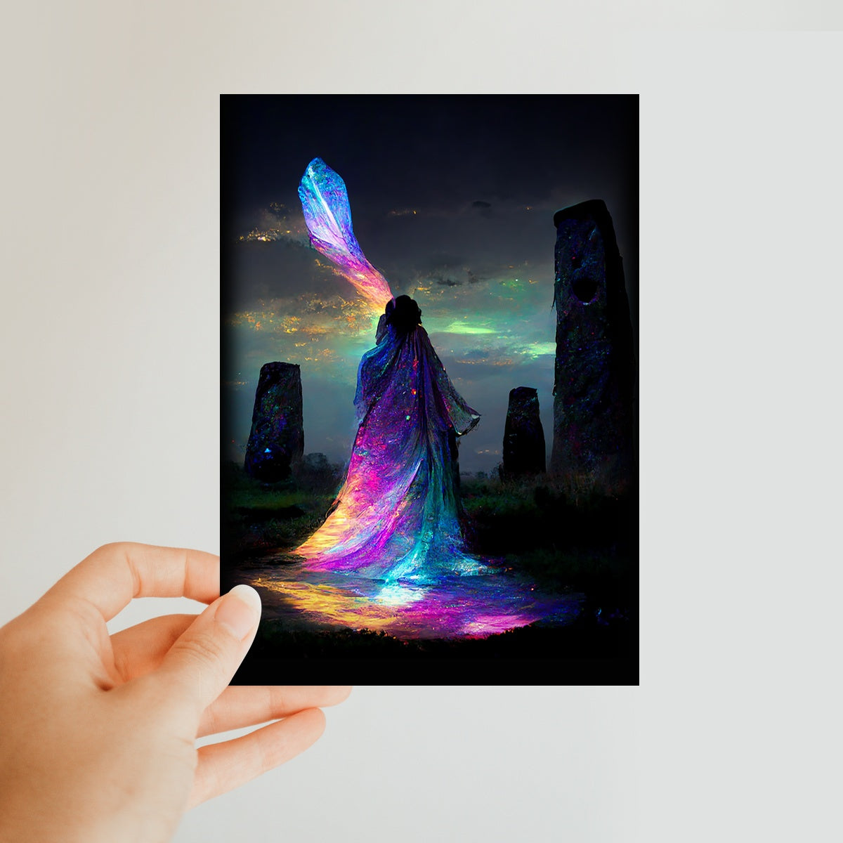 Iridescent energy fairy amongst ancient standing stones 1 Classic Postcard