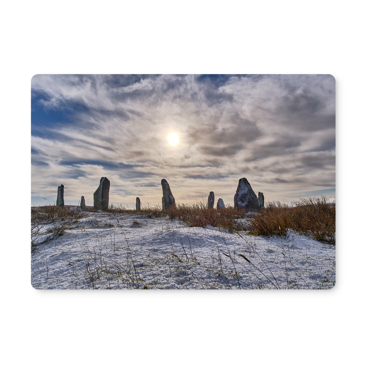 Cnoc Fillibhir Bheag/Callanish III in snow and sunshine Placemat