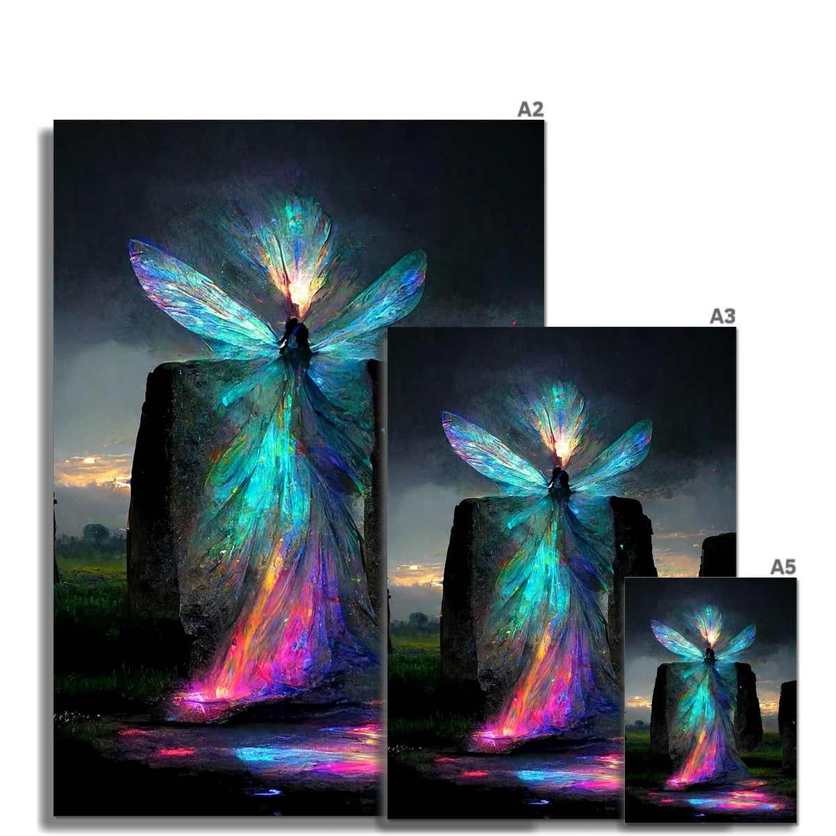 Iridescent energy fairy amongst ancient standing stones Fine Art Print