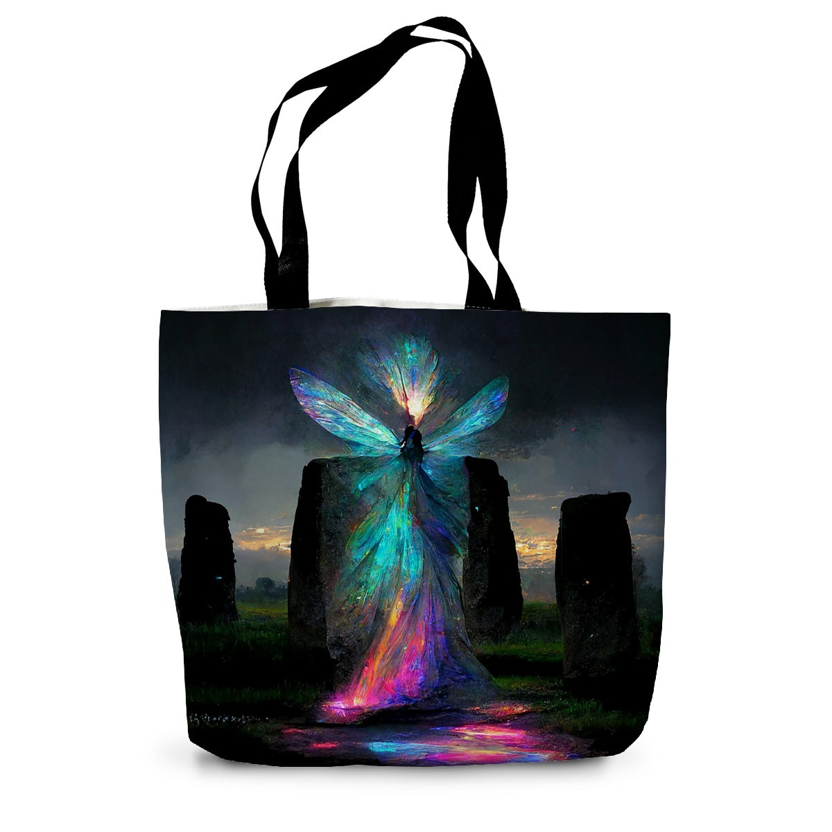 Iridescent energy fairy amongst ancient standing stones Canvas Tote Bag